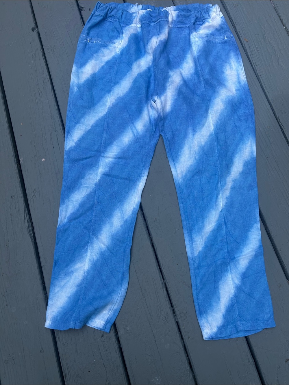 Tempo Paris Blue and White Linen Blend Tie-Dye Pants  xl